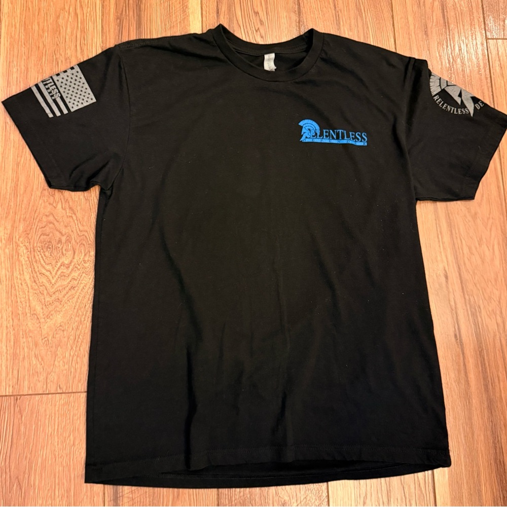 Relentless Next Level Apparel Black Tee with Warrior and Skull Design